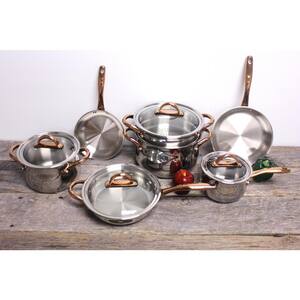 Ouro 17-Piece Stainless Steel Nonstick Cookware Set in Silver and Rose Gold