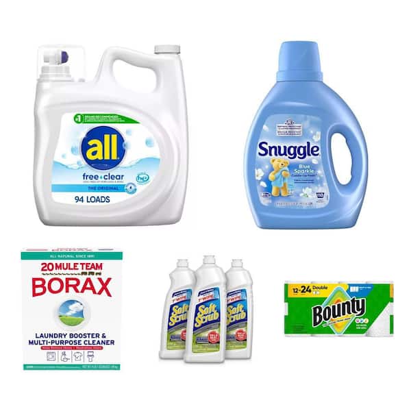 Free Clear Det. 94 Lds, Blue Sparkle Soft. 110 Lds, Borax Bstr. 65 Lds, Cleaner 3 Pk, Paper Towel 12 Rls