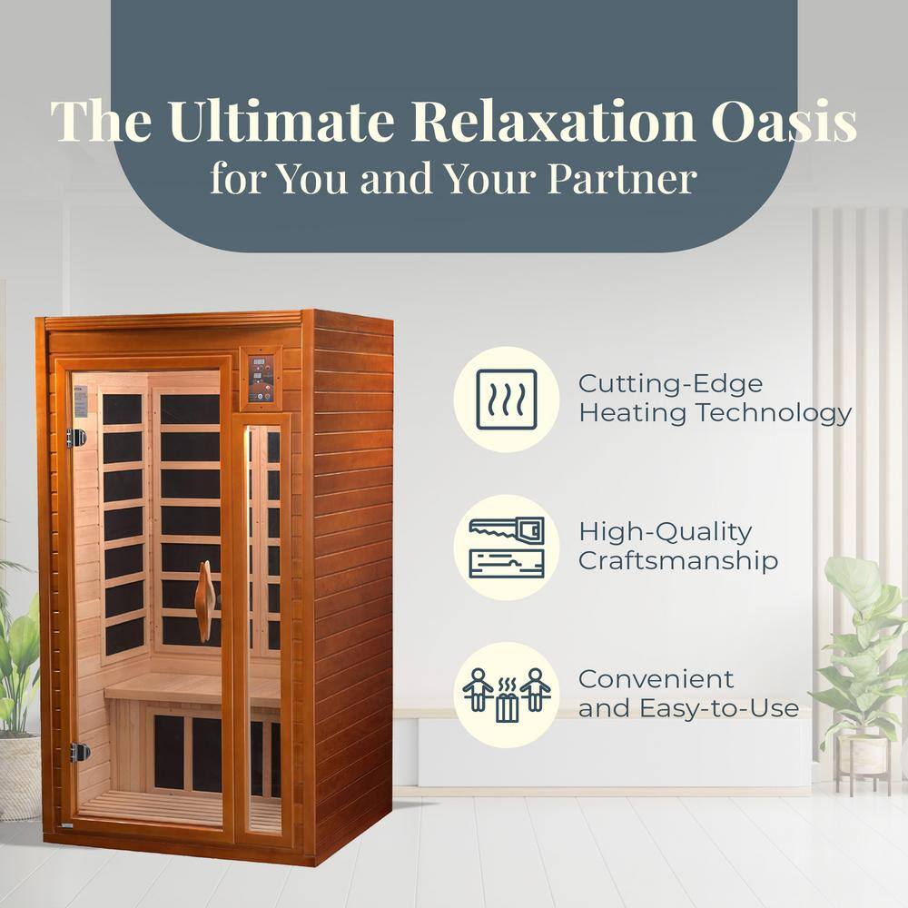 Barcelona 2-Person Hemlock Wood Infrared Sauna with Glass Door