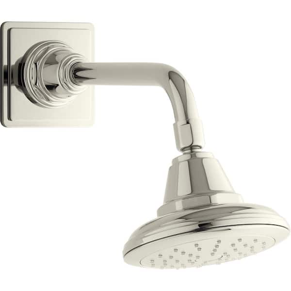 KOHLER Pinstripe 1-Spray Patterns with 1.75 GPM 5.625 in. Wall Mount Fixed Shower Head in Vibrant Polished Nickel
