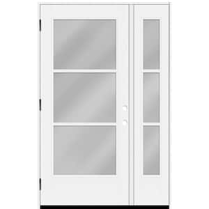 Legacy 53 in. x 80 in. Icon 3 Lite Modern Clear Glass RHOS Primed Fiberglass Prehung Front Door w/ 14 in. SL