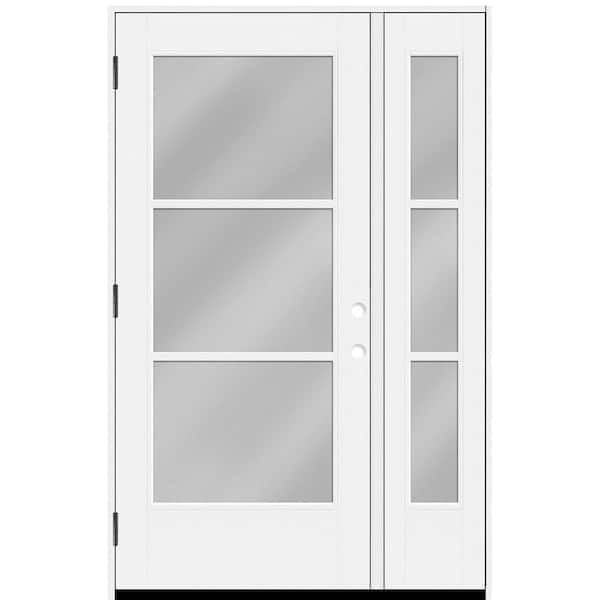 Steves & Sons Legacy 53 in. x 80 in. Icon 3 Lite Modern Clear Glass RHOS Primed Fiberglass Prehung Front Door w/ 14 in. SL