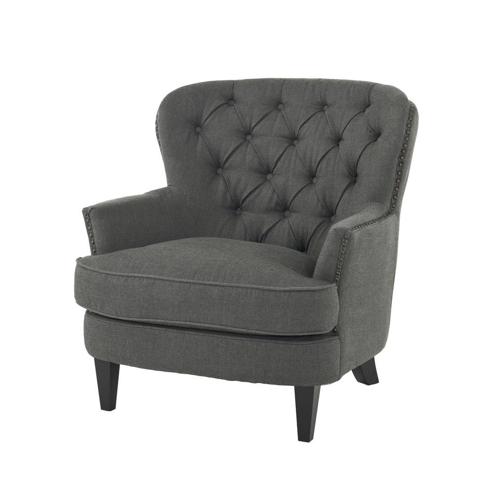 grey tufted club chair