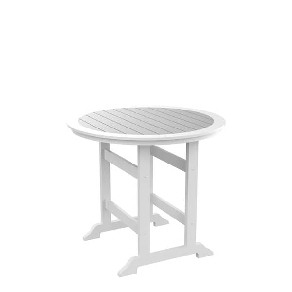 Misopily HDPE High Adirondack Round Durable & All-Weather Plastic Heavy-Duty Outdoor Dining Table w/Corrosive Resistant in White