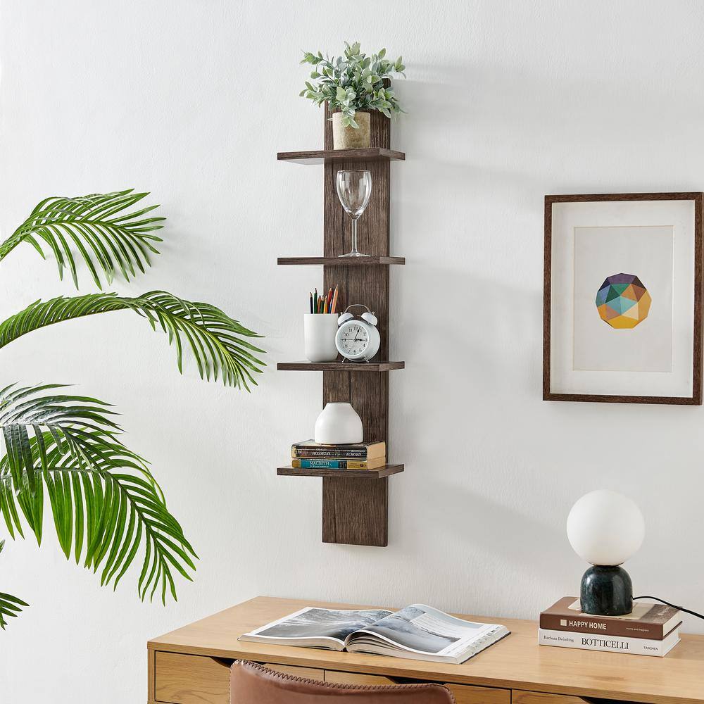 Hickory 4-Tier Floating Wall Shelf Unit