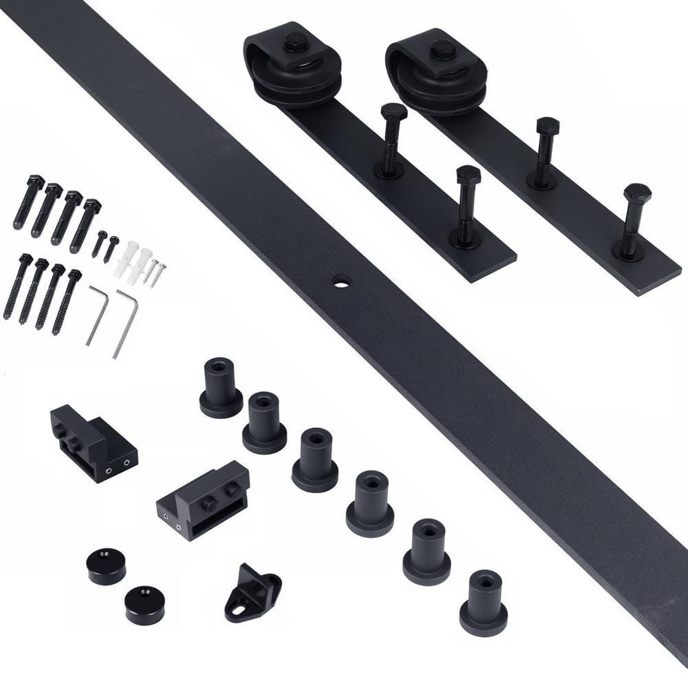 Denim Blue Solid Wood Barn Door Kit with Matte Black Hardware