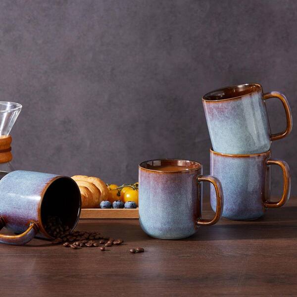 vancasso 16 oz. Grayish-blue and Golden-bronze Stoneware Mug (Set of 4)  Coffee Mugs Tea Coffee Cups Dishwasher and Microwave Safe  VC-ONION-GB-4DBZ-FC