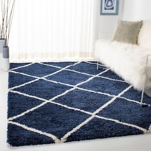 Hudson Shag Navy/Ivory 7 ft. x 7 ft. Square Diamonds Geometric Area Rug