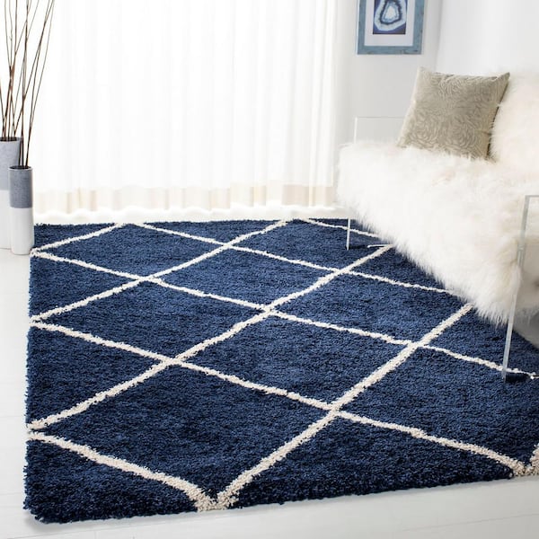 Hudson Shag Navy/Ivory 9 ft. x 12 ft. Geometric Diamonds Area Rug