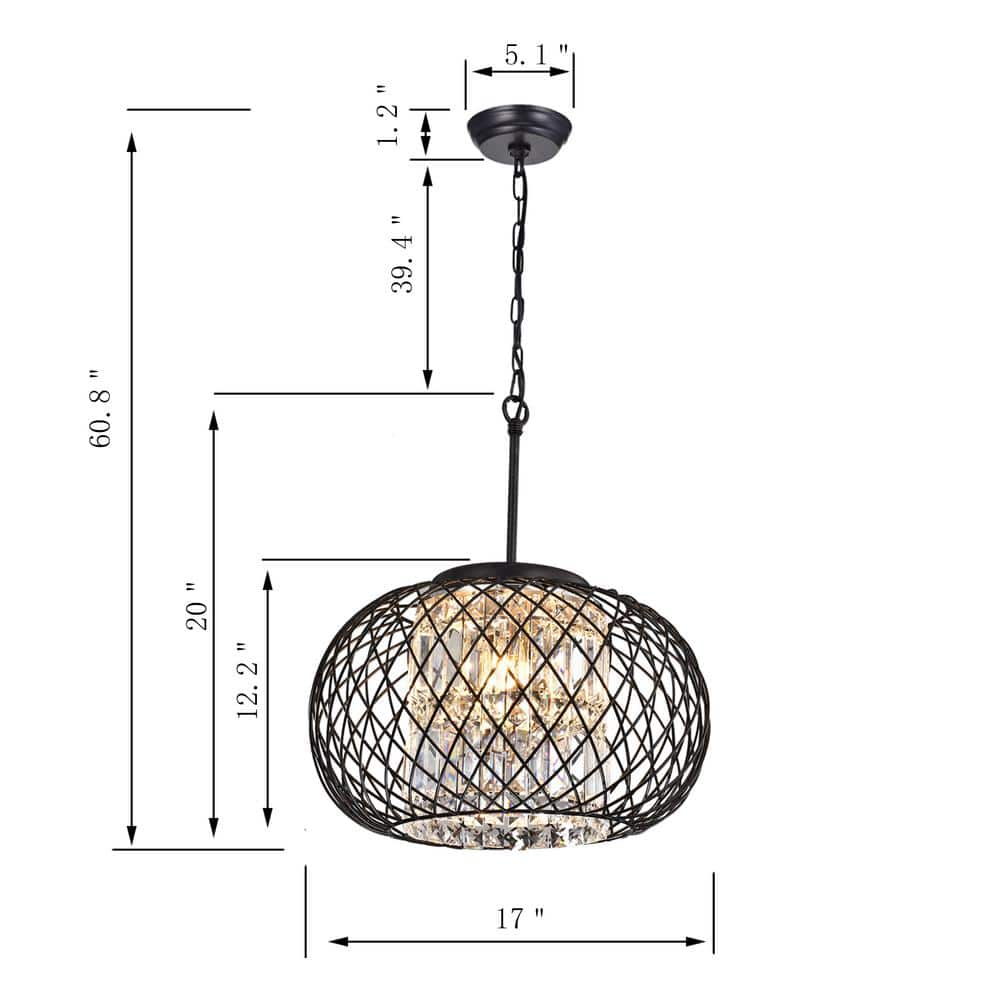 Black Brushed Brown Globe Chandelier with Crystal Accents