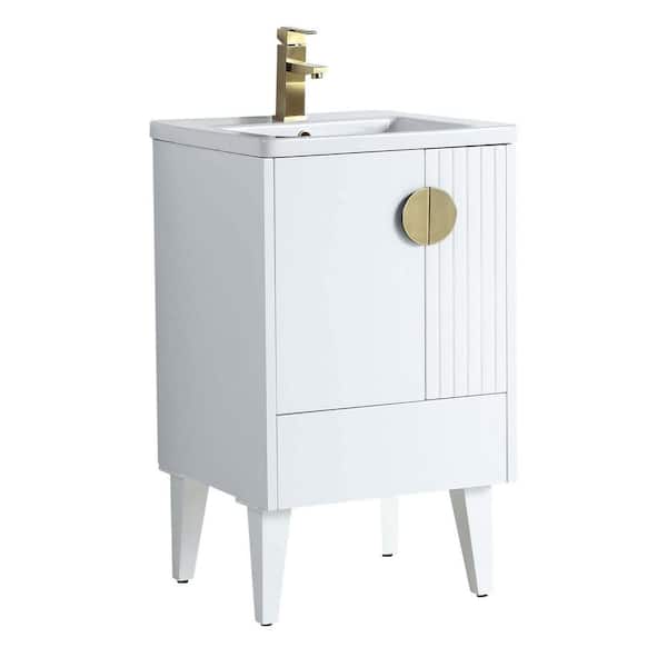 FINE FIXTURES Venezian 20 in. W x 18.11 in. D x 33 in. H Bathroom Vanity Side Cabinet in White Matte with White Ceramic Top