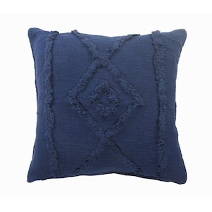 Rhea Tufted Solid Blue Diamond Cozy Poly-Fill 20 in. x 20 in. Indoor Throw Pillow