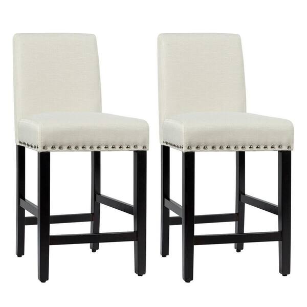 Gymax 38 In Upholstered Counter Stools, Leather Bar Stool Wooden Legs