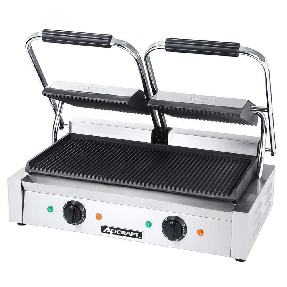 1750 W Silver Commercial Double Sandwich Grill Panini Press