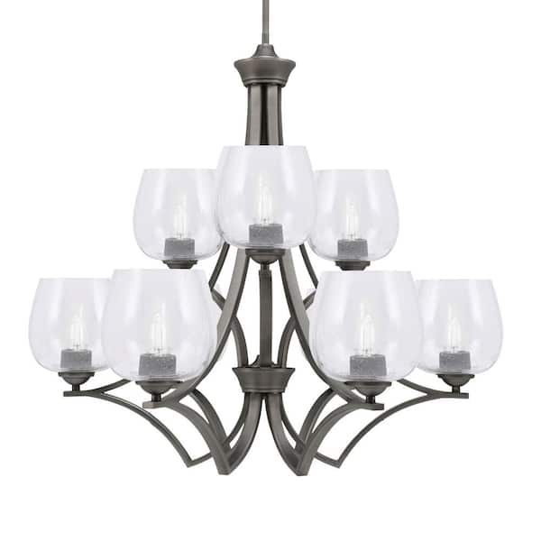 Unbranded Clevelend 9-Light Graphite Chandelier, Round Chandelier with 6 in. Clear Bubble Glass Shades, No bulbs included