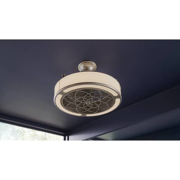 Ceiling Fan 22 in Drum Shape LED Indoor Outdoor Brushed Nickel Remote Control 