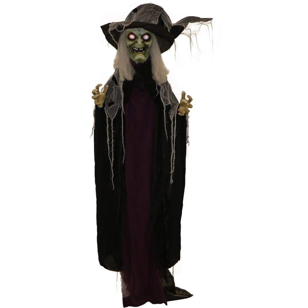 Haunted Hill Farm 83 in. Battery Operated Poseable Standing Witch with Red LED Eyes Halloween Prop