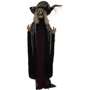 83 in. Battery Operated Poseable Standing Witch with Red LED Eyes Halloween Prop