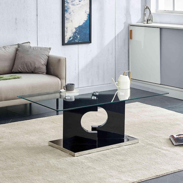 Modern 47.2 in. Black Rectangle Glass Coffee Table