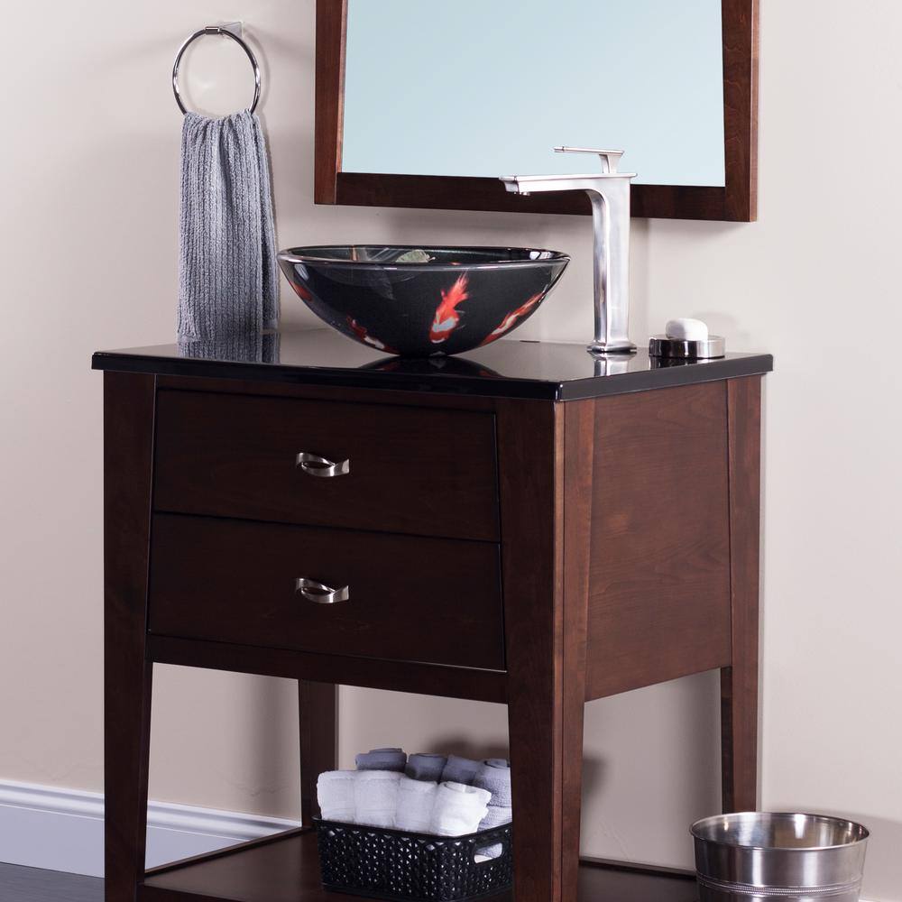 19'' Black and Orange Glass Vessel Sink with Koi Design