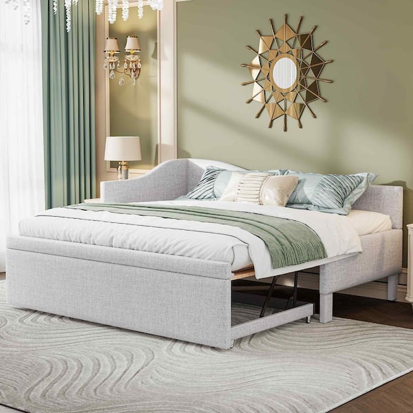 Beige Twin Size Daybed with Pop Up Trundle