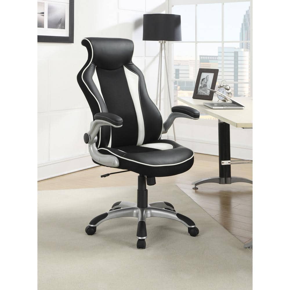 Transitional High-Back Black Leatherette Ergonomic Office Chair with Adjustable Arms