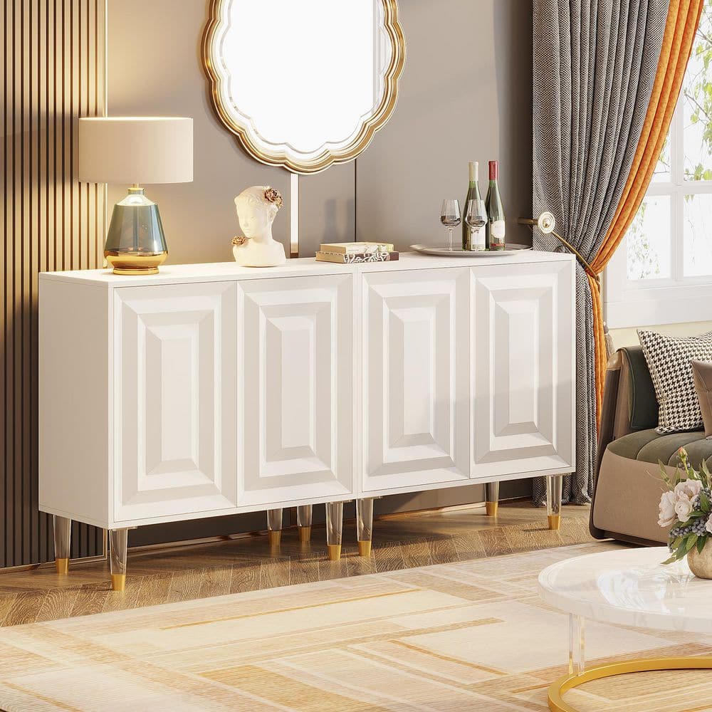 63" White High-Gloss Modern Sideboard Buffet with Acrylic Legs