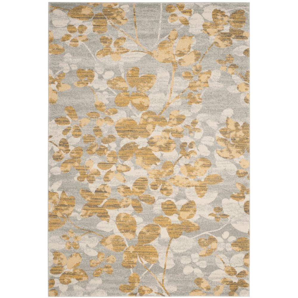 Evoke Gray and Gold Floral Synthetic Area Rug
