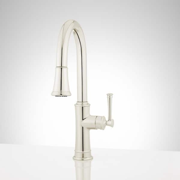 SIGNATURE HARDWARE Beasley Single Handle Pull Out Sprayer Kitchen Faucet in Polished Nickel