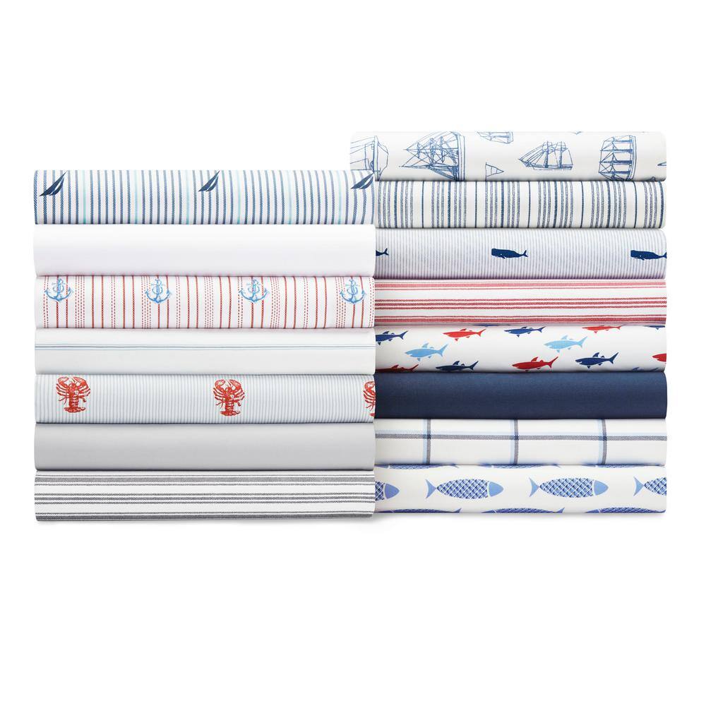 Twin XL Blue Cotton Percale Nautical Print Sheet Set
