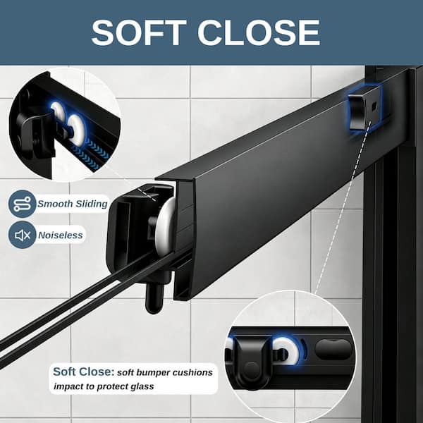 56 in. - 60 in. W x 72 in. H Single Sliding Framed Shower Door in Matte Black with Nano-Coated Clear Tempered Glass