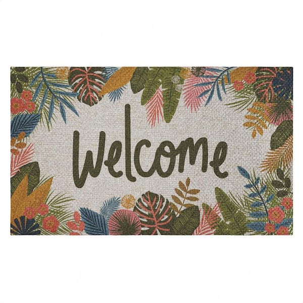 Whimsical Welcome Tropical Entry Multi-Colored 18 in. x 30 in. Polyester Non-Slip Outdoor Door Mat