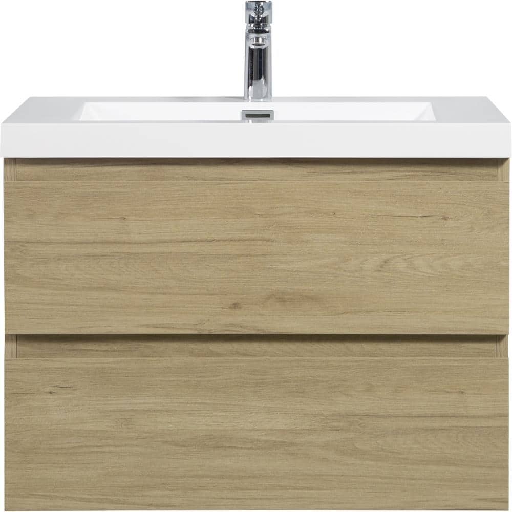 30 in. W Single Sink Floating Bath Vanity in Natural Oak with White Solid Surface Sink Top price history on PriceWatchPro