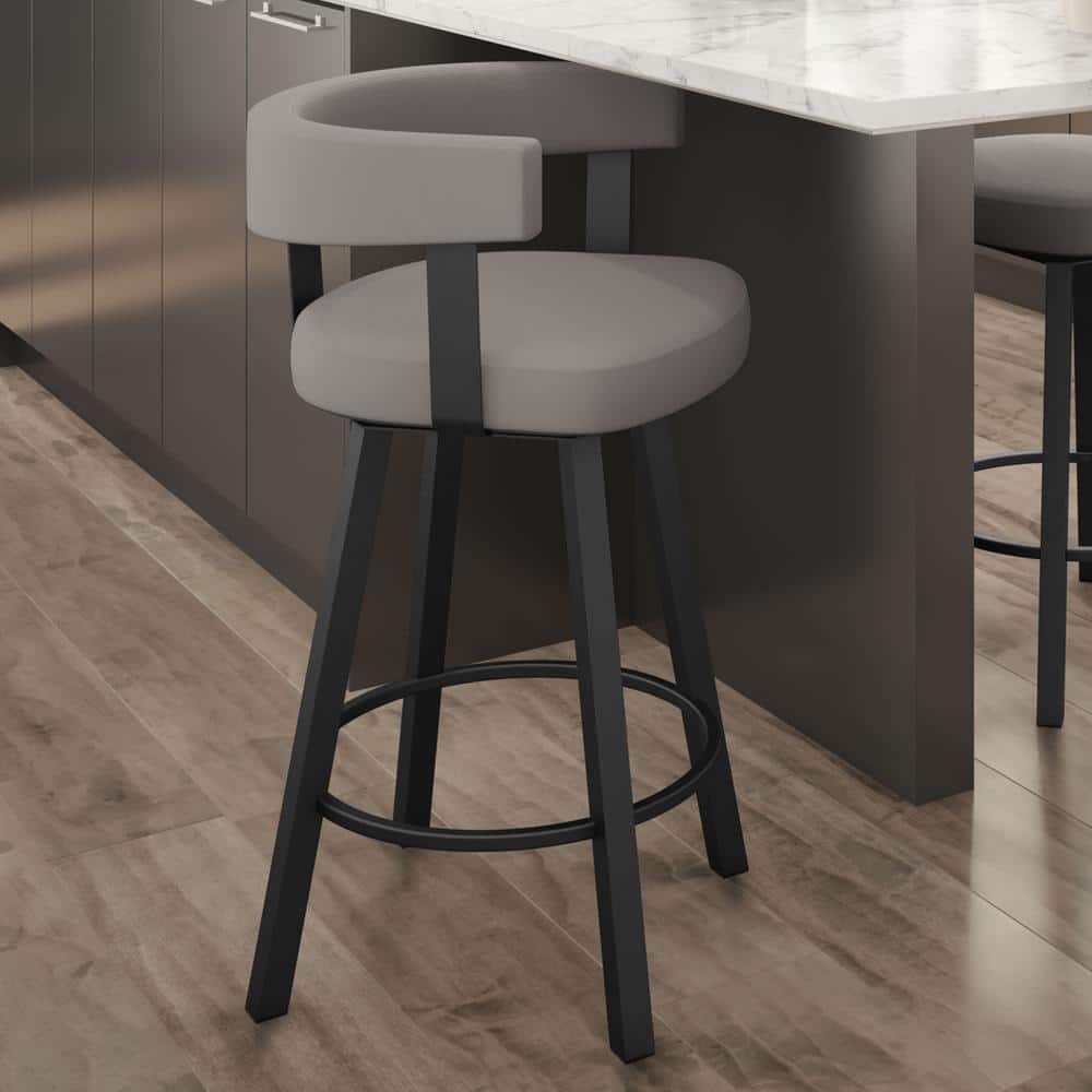 Taupe Grey Faux Leather Swivel Counter Stool with Black Metal Frame