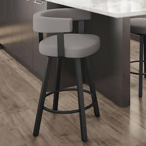 Parker 26 in. Taupe Grey Faux Leather / Black Metal Swivel Counter Stool