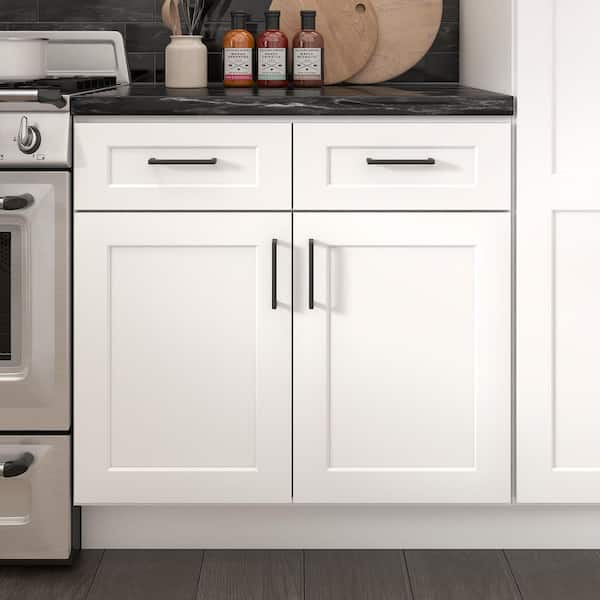 33 in. W 24 in. H 34.5 in. D Ready to Assemble Plywood Base Kitchen Cabinet in Painted White with 2 Door