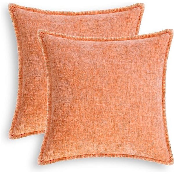 Unbranded Outdoor Throw Pillow Cases Cotton Thread Stitching Edges Solid Dyed Soft Chenille Cushion Covers Pack of 2