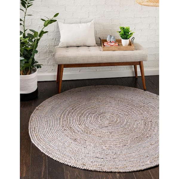 Braided Jute Dhaka Gray 8' 0 x 8' 0 Area Rug