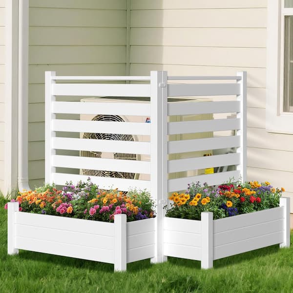 PVC Outdoor Privacy Panel with Planter Box Vinyl Decorative Privacy Screen Panel Kit 36 in. W x 45 in. H (2 Panels)