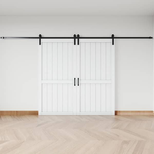 84 in. x 84 in. White Paneled H Style White Primed MDF Sliding Barn Door with Hardware Kit and Soft Close