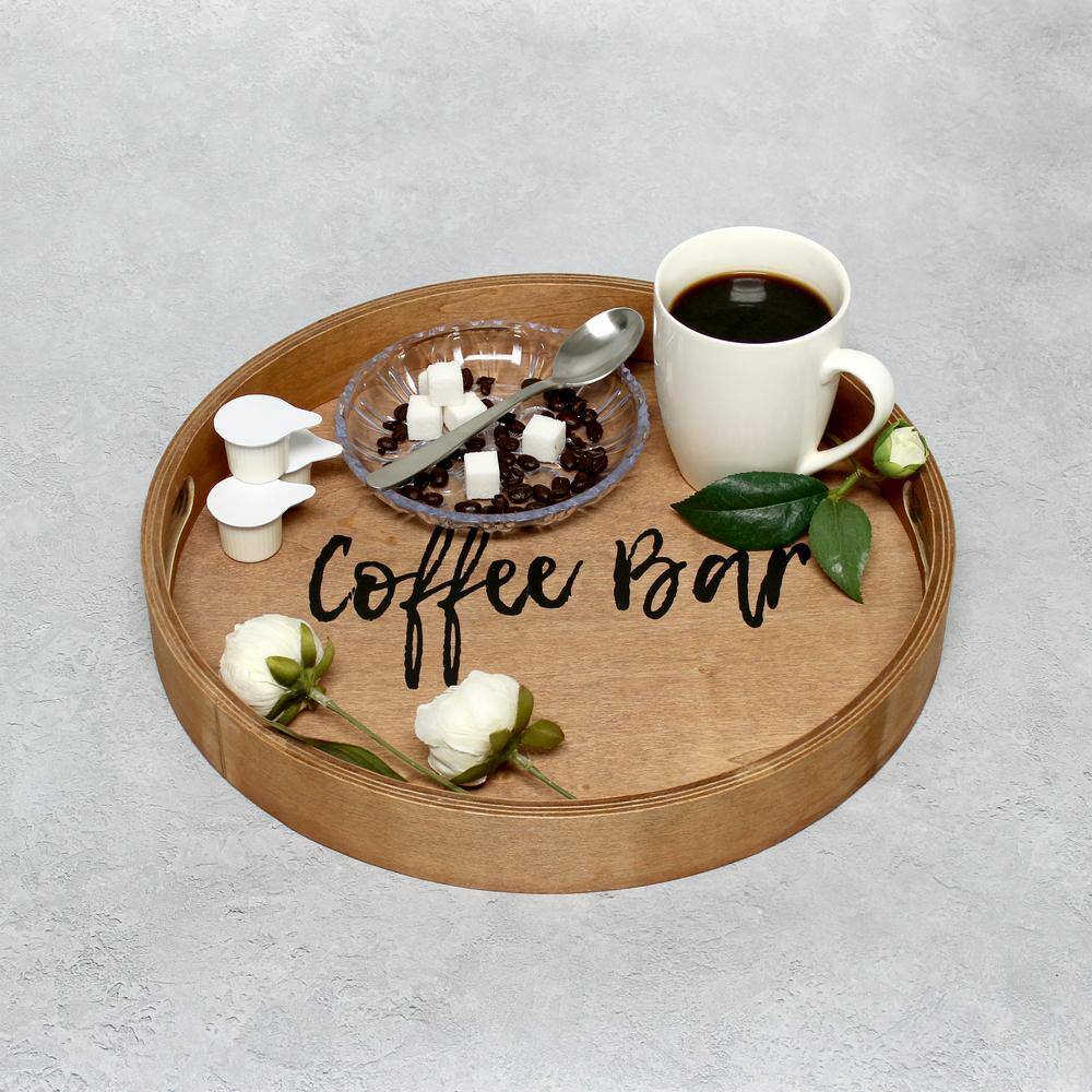 Farmhouse Chic 13.75" Poplar Wood Round Serving Tray with Scripted Text