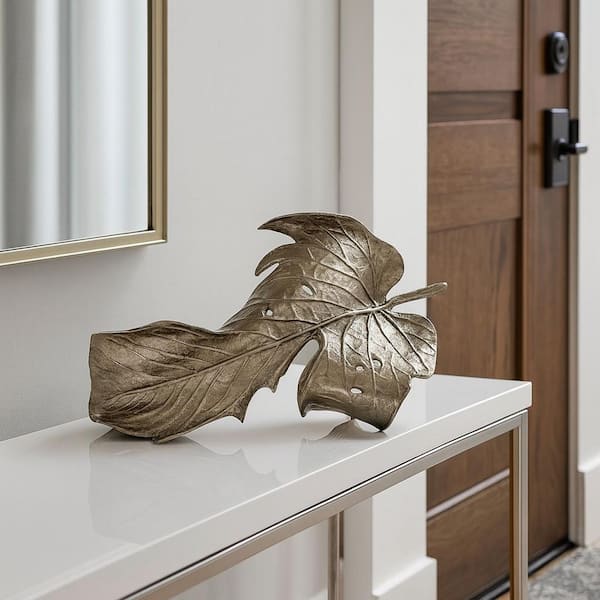 Bronze 5 in. x 17 in. Handmade Aluminum Metal Modern Abstract Leaf Sculpture