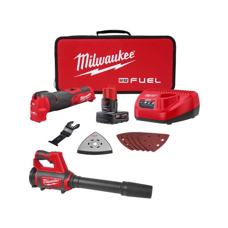 Milwaukee M12 FUEL 12V Lithium-Ion Cordless Oscillating Multi-Tool Kit w/ 4.0 Ah Battery, Charger, Accessories, Bag &amp; Spot Blower