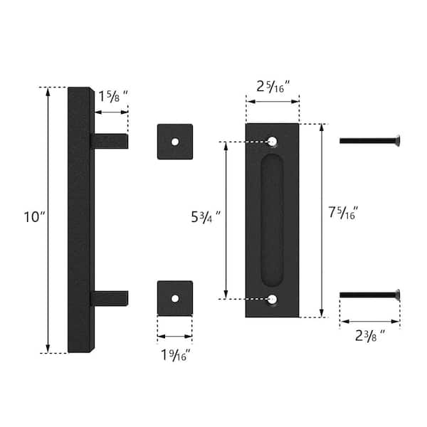 10 in. Black Square Pull and Flush Sliding Barn Door Handle Set 10 in. Black Square Pull and Flush Sliding Barn Door Handle Set