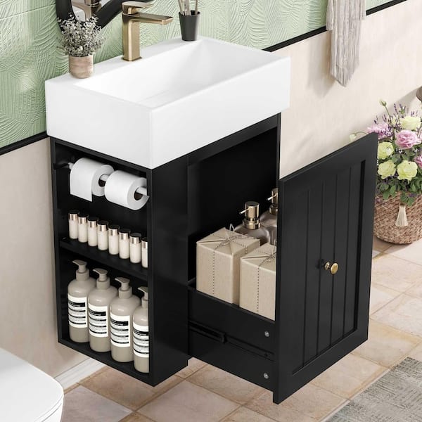 24.40 in. W x 18.30 in. D x 33.80 in. H One Sink Bath Vanity in Brown with White Ceramic Top and 3 Drawers