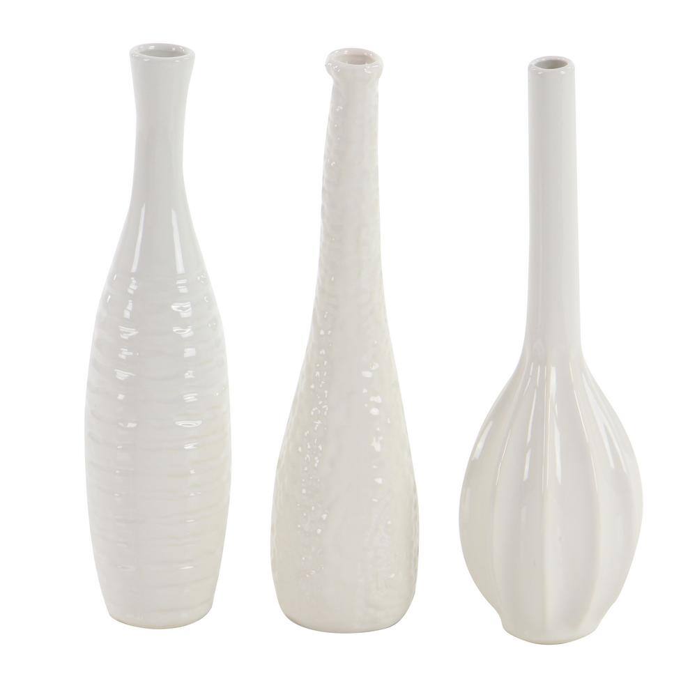 White Modern Ceramic Bud Vase Set - 12" Tall