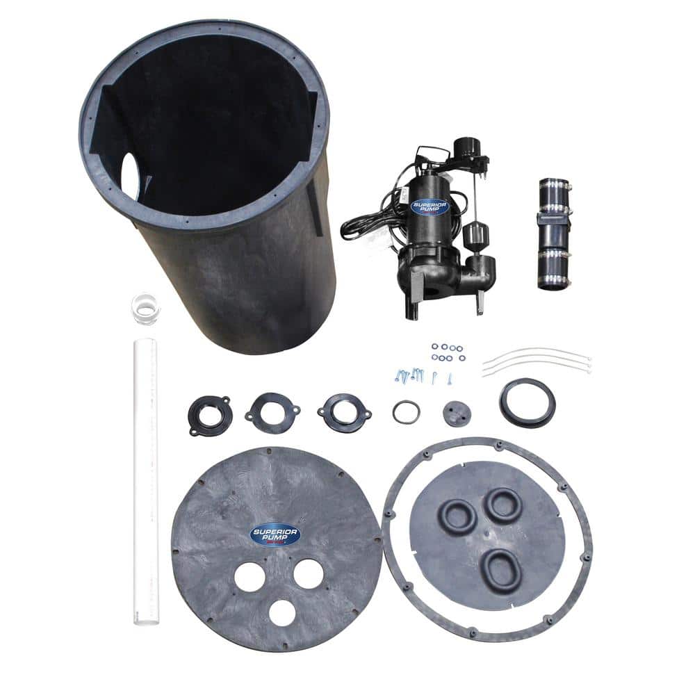 Superior 1/2 HP Black Thermoplastic Submersible Sewage Sump Pump Kit