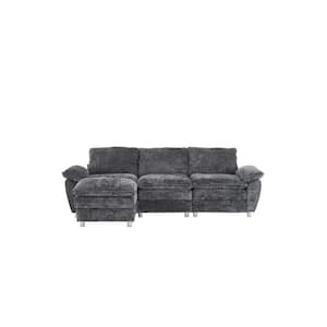 101.6 in Wide Pillow Top Arm Polyester L-Shaped Modern Upholstered Modular Sectional Sofa in Gray