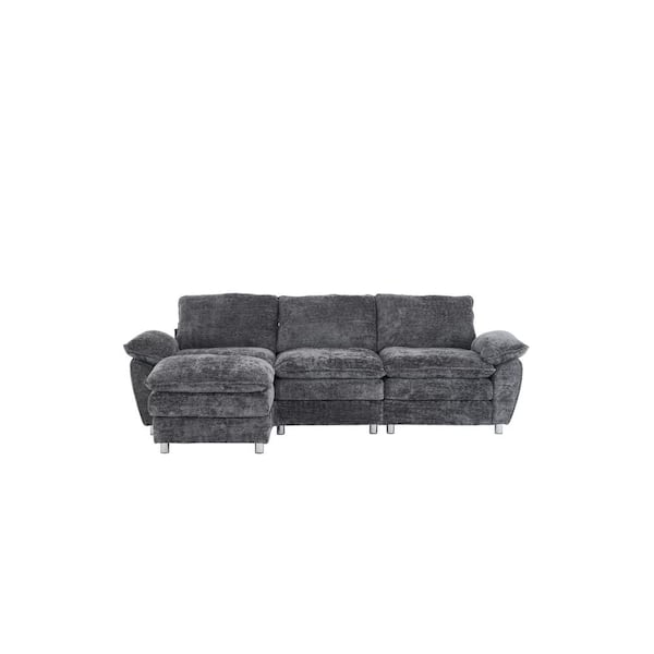 Z-joyee 101.6 in Wide Pillow Top Arm Polyester L-Shaped Modern Upholstered Modular Sectional Sofa in Gray
