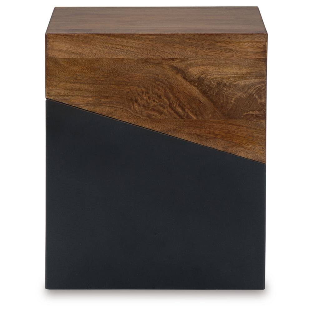 Trailbend Two-Tone Brown and Gunmetal Wood Accent Table